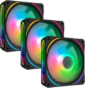 RGB Fans 120mm PWM Fans 3 Pack PC argb Fans, HA-120 pc pwm RGB Fans with 12v 4pin pwm and 5v 3pin argb Plug, Infinity Mirror ARGB Addressable Lighting - Low Noise Computer Fans for PC Cooler and Case