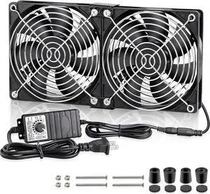 GDSTIME Big Airflow Dual 120mm Fans DC 12V Powered Fan with AC 110V - 240V Speed Control, Cabinet Chassis Cooling Fan, Server Workstation Cooling Fan