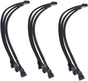 3 Pack Fan Splitter 4 Pin Cable 3 Way Adapter PWM 1 to 3 Extender Hub Extension Braided CPU Connector Converter Cord Lines Computer Sleeved Wire Cooling Matherboard Desktop Accessory