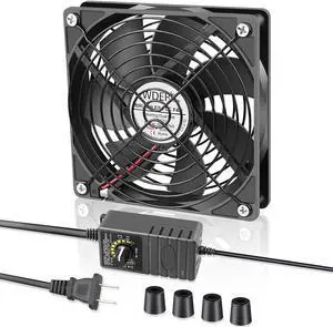 AC 120mm Powerful Computer Fan with AC Plug, 110V - 240V AC to DC 12V Variable Speed Controller for Electronic ComponentsPS5RouterXboxGrowtentModemAmplifierReceiverBiltong Cooling