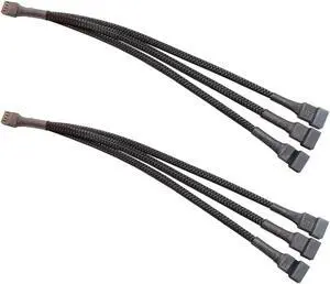 PC Fan Splitter Extension Cable - 1 to 3 PWM Fan Splitter Compatible with 3 & 4 Pin PC Cooling Fans, 10.5 inch Black Braided Nylon Cable (2 Pack)