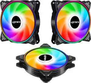 upHere 120mm RGB Case Fan,Dual Halo RGB LED,Quiet Edition High Airflow Adjustable Color LED Case Fan for PC Cases-3 Pack,DP1206-3