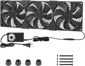 3 x 120mm Computer Fan with AC Plug 110V - 240V, High CFM Computer Fan with Speed Controller, Cooling for Small DIY Project, Small Window, RV Fridge, Cabinet, Server, Audio Receiver