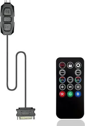 ARGB Controller Kit for PC RGB Case Fans, ARGB Splitter, SATA Power RGB Fan Controller, Computer ARGB Fans Hub Control RGB and Single Light Effect , 14 Key Remote Control Switch Colors RGB Fan hub