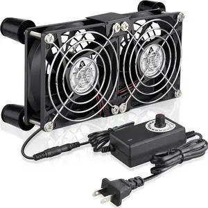 GDSTIME Dual 80mm x 25mm Computer Fan with AC Plug, 110V 120V 240V Variable Speed Controller for Modem Router Receiver DVR PlayStation Xbox Mini PC Case AV Cabinet Cooling