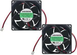 2-Pack 80mm x 25mm DC 12V Brushless Cooling Fan, Dual Ball Bearing