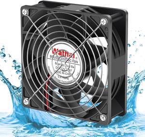 Wathai 120mm x 38mm 12V Waterproof Exhaust Fan Dual Ball High Preformance for Greenhouse, Van, Humid Environments, Outdoor Enclosures or DIY Cooling Ventilation Projects IP67