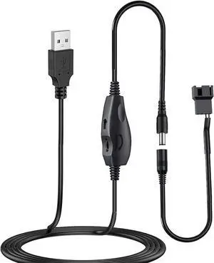 Delinx 12V Fan Speed Controller, Fan Power Adapter,USB 5V Step UP Boost to DC 12V Adapter, 5-12V Adjustable, with 3/4 Pin Fan Connector Cable, 4.8ft Length