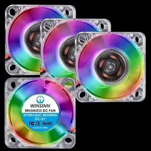 WINSINN 30mm RGB Fan 5V, LED Colorful 3D Printer Micro 5 Volt Fans 3010 Hydraulic Bearing, Brushless Cooling 30mmx10mm 2PIN (Pack of 4Pcs)