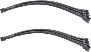 PC Fan Splitter Extension Cable - 1 to 4 PWM Fan Splitter Compatible with 3 & 4 Pin PC Cooling Fans, 10.5 inch Black Braided Nylon Cable (2 Pack)