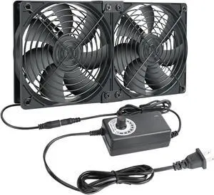 2 x 120mm 240mm Computer Fan with AC Plug, 110V - 240V AC Powered Fan with Variable Speed Controller for Receiver Cabinet Chassis Machine Server Workstation Cooling