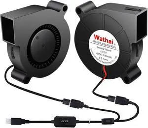Wathai 50mm x 15mm USB Blower Fan 5V 5015 Brushless Cooling Fans with Variable Speed Controller for Laptops, Helmets, and DIY Projects 2 Pack