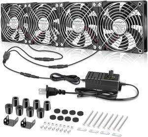 4X 120mm Server Rack Fan with Speed Controller Big Airflow 110V 120V 220V 240V DIY AC Fans for Mining Rig, Crawlspace, Basement, Refrigerator, Greenhouse Cooling*