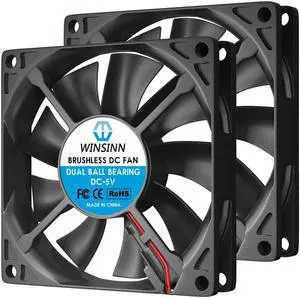 WINSINN DC 80mm Fan 5V 8015 Dual Ball Bearing Brushless Cooling 80mmx15mm 2PIN (Pack of 2Pcs)