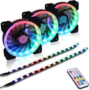 DS 120MM Wire Rainbow RGB Case Fans with Controller for PC Cases, Computer Case ATX Full Tower, Middle Tower (LED Fans 3PACK Kit, 2PACK LED Strip, 1ST GEN Hub Box, A Series)