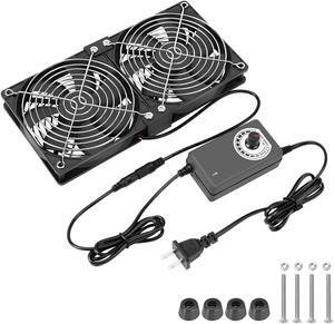 Dual 120mm High CFM Computer Fans with AC Plug, AC 110V - 240V Variable Speed Fan, Cooling for Server Closet Cabinet Mining Machine Chassis Workstation