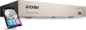 ZOSI 3K Lite 8 Channel Hybrid 4 in 1 HD TVI CCTV DVR, AI Human/Vehicle Detection, Remote Access, 8CH 1080P H.265+ Surveillance Video Recorder with 1TB Hard Drive for Home Security Camera System
