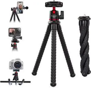 Camera Tripod, Famall Flexible Tripod Stand for Phone with Cold Shoe Phone Mount for iPhone Canon Nikon Sony Cameras