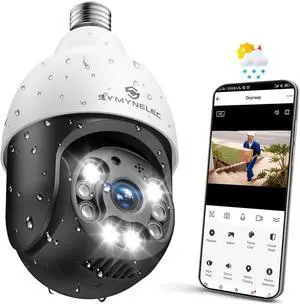 SYMYNELEC Light Bulb Security Camera Outdoor Waterproof 2.5K, 2.4GHz Wireless WiFi Light Socket Cam with AI Human Motion Detection Tracking 4MP Color Night Vision Siren Alarm Works with Alexa Google