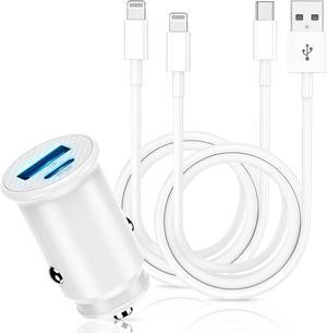 Fast Car Charger, [Apple MFi Certified] Car Charging Adapter, Dual Port USB A and USB C Plug with 2Pack 6ft Lightning Cable for iPhone 14 Pro/13 Pro Max/12 Mini/11 Pro/SE/X/8 Plus, iPad