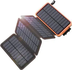 Solar Charger Power Bank 25000mAh - QC3.0 Fast Charging Solar Powered Battery Pack with 4 Foldable Panels, Waterproof Portable Charger for Outdoor Activities, Type C Input/Output