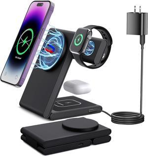 3 in 1 Wireless Charging Station Foldable Wireless Charger 15W Fast Magnetic Wireless Charger Stand for iPhone 15 14 13 12 Pro MaxProPlusMini iWatch Ultra98SE765432 Airpods Pro 3 2