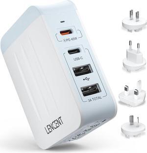 LENCENT 45W Multiple USB Wall Charger, International Cell Phone Charger with 2 PD Type-C+2 USB, Fast Charger Block for All iPad iPhone 15 14 13 12 Pro Max Pixel Note Galaxy, USA/UK/EU/AUS