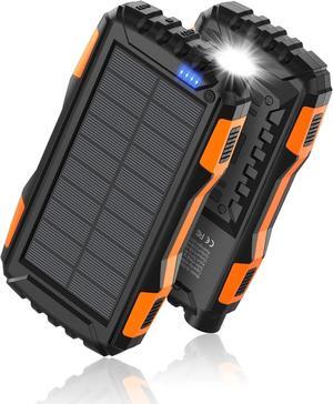Power-Bank-Solar-Charger - 42800mAh Portable Charger Solar Power Bank External Battery Pack 5V3.1A Qc 3.0 Fast Charger Built-in Super Bright Flashlight (Orange)