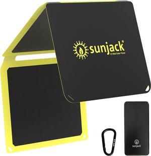 SunJack 15 Watt Foldable IP67 Waterproof ETFE Monocrystalline Solar Panel + 10000mAh Power Bank with USB-A and USB-C for Cell Phones Tablet and Portable for Backpacking, Camping, Hiking and More