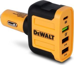 DEWALT 4-Port Mobile USB PD Charger, 60W USB Car Charger, Multi Port Type C USB Car Charger Adapter QC 3.0 Port