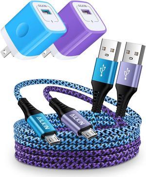 4-in-1 Android Chargers, USB Wall Charger + Micro USB Cable Multipack Fast for Samsung Galaxy S7 S6 J8 J7 J3, Kindle Fire Old Version Paperwhite Kids e-Reader Stick, Long USB A to Micro B Cords 6 Ft