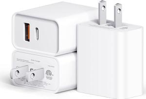 USB C Charger Block for iPhone 16, 3-Pack 20W Dual Port Fast Charger, Type C Charger Fast Charging Plug Adapter Compatible with iPhone 16 Pro Max 15 14 13 12 11, iPad, Samsung Galaxy and Android Phone