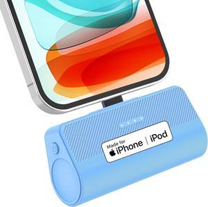 Portable Charger for iPhone, Built-in MFi Certified Plug, 5000mAh Small Portable Phone Charger Power Bank for iPhone 14/13/12/11/XR/X/SE/8/7/6/6s/Pro Max/Plus,AirPods,iPad,Blue