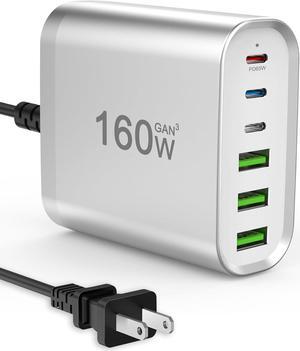 USB C Charger, 160W 6-Port Fast USB C Charging Station, Portable USB C Wall Charger, USB C Power Adapter for MacBook Pro/Air Series, iPhone 14/13/12/Mini/Pro/Pro Max, Samsung Galaxy Note, and More