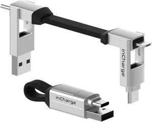 Rolling Square inCharge 6 Portable Keychain Charger Cable, 6-in-1 Multi Charging Cable, Moon White for Laptop