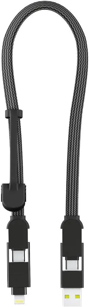 Rolling Square inCharge XL 6-in-1 Multi Charging Cable, Portable USB and USB-C Cable with 100W Ultra-Fast Charging Power, 1 Ft/0.3m, Urban Black