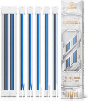 Asiahorse Customization Mod Sleeve Extension Power Supply Cable Kit 16AWG ATX/EPS/8-Pin PCI-E/6-pin PCI-E (Mix Color, Blue-White)
