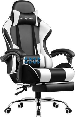 GTPLAYER Gaming Chair, Computer Chair with Footrest and Lumbar Support, Height Adjustable Game Chair with 360°-Swivel Seat and Headrest and for Office or Gaming (White)