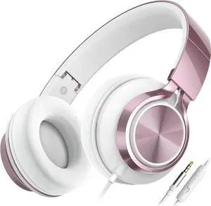 AILIHEN C8 Girls Headphones, On-Ear Headphones Wired with Microphone and Volume Control Foldable Corded Stereo 3.5mm Headset for Girls School Chromebook Laptop Computer PC Tablets Travel (Rose Gold)