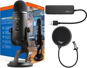Blue Microphones Yeti USB Microphone (Blackout) Bundle with Studio Pop Filter and 4-Port USB 3.0 Hub Bundle- Blue Yeti Mic is Ideal for Recording, Computer Gaming, Streaming, and Podcasts (3 Items)