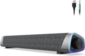 SOULION R30 Computer Speakers, USB Powered 3.5mm AUX Small PC Speakers, Colorful LED Lights with Switch Button, Surround Sound Portable Computer Sound Bar Speaker for Desktop Laptop Gray