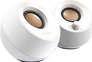 2.0 USB-Powered Desktop Speakers with Far-Field Drivers and Passive Radiators for PCs and Laptops (White)
