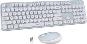 UBOTIE Colorful Computer Wireless Keyboard Mouse Combos, Typewriter Flexible Keys Office Full-Sized Keyboard, 2.4GHz Dropout-Free Connection and Optical Mouse (Green-White)