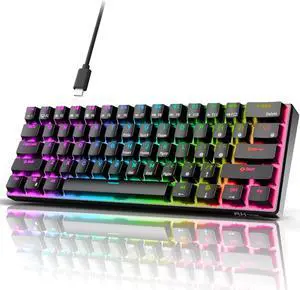 RK ROYAL KLUDGE RK61 Wired 60% Mechanical Gaming Keyboard Programmable QMK/VIA RGB Backlit 61 Keys Ultra-Compact Hot Swappable Brown Switch Black