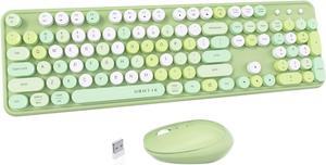 UBOTIE Colorful Computer Wireless Keyboards Mouse Combos, Typewriter Flexible Keys Office Full-Sized Keyboard, 2.4GHz Dropout-Free Connection and Optical Mouse (Green-Colorful)