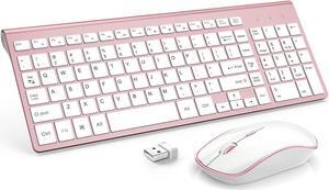 J JOYACCESS Ergonomic Wireless Keyboard Mouse Combo, Pink Mouse and Keyboard Combo, Typewriter Keyboard Wireless, Portable Wireless Keyboard for Computer/Laptop/Windows/Mac