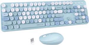UBOTIE Colorful Computer Wireless Keyboard Mouse Combos, Typewriter Flexible Keys Office Full-Sized Keyboard, 2.4GHz Dropout-Free Connection and Optical Mouse (Blue-Colorful)