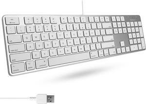 Macally Ultra-Slim USB Wired Keyboard with Number Keypad for Apple Mac Pro, MacBook Pro/Air, iMac, Mac Mini, Laptop Computers, Windows Desktop PC Laptops, Silver (SLIMKEYPROA)