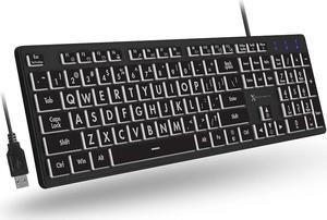 X9 Performance Backlit Large Print Keyboard - Easy to See and Type - Light Up Keyboard for Elderly or Visually Impaired - USB Wired Lighted Keyboard, 7 Colors, Oversize Letters - Easy View Keyboard