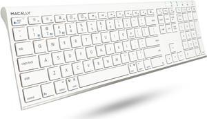 Macally Wireless Bluetooth Keyboard for Mac or Windows PC - Compatible Apple Keyboard Rechargeable - Multi-Device Keyboard, Up to 3 Devices with 110 Keys, 20 Shortcuts, and Numeric Keypad - White